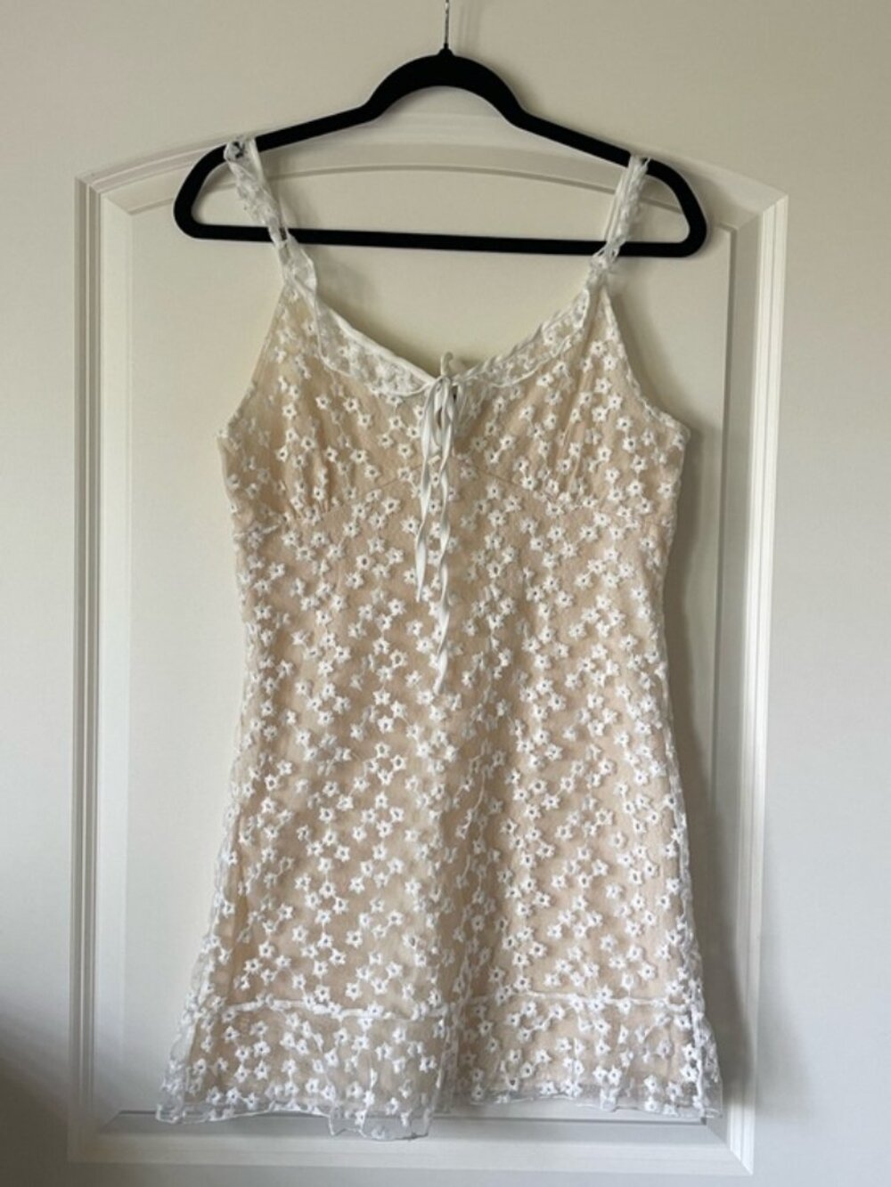 White Floral Lace Layered Mini Dress
